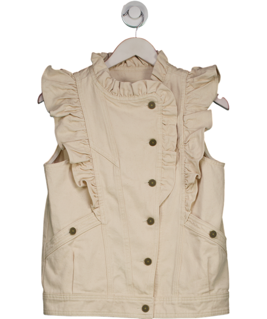 Sezane Cream Ecru Denim Faye Frill Detail Denim Gilet UK S