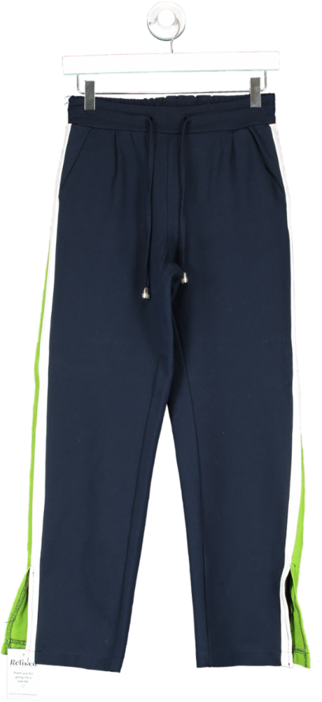 POIS Blue Jersey Split Hem Side Panel Trousers UK S