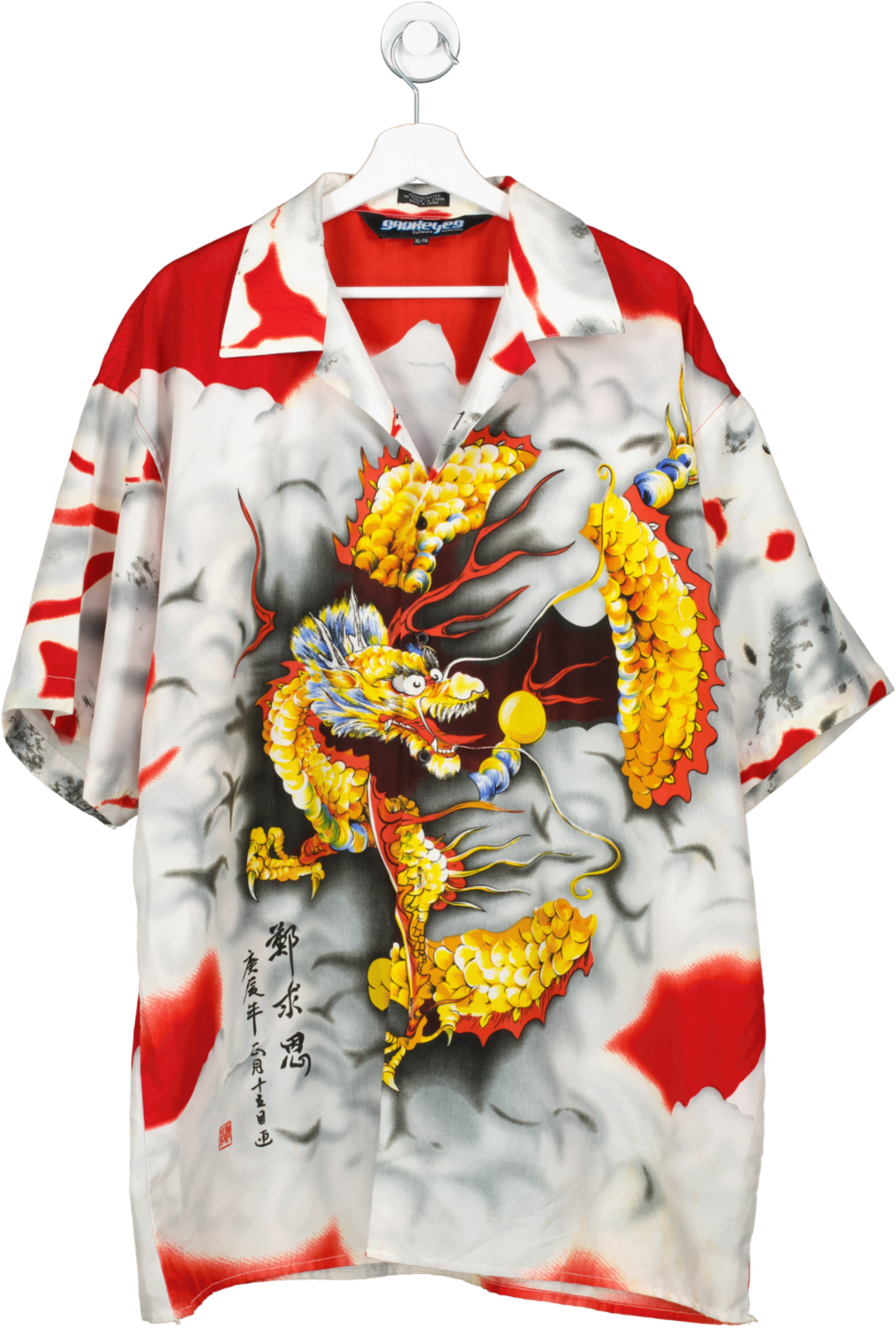 snakeyes Red Dragon Print Button Up Shirt UK XL