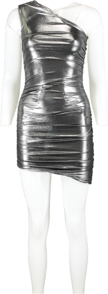 Misspap Metallic Ruched One Shoulder Mini Dress UK 6