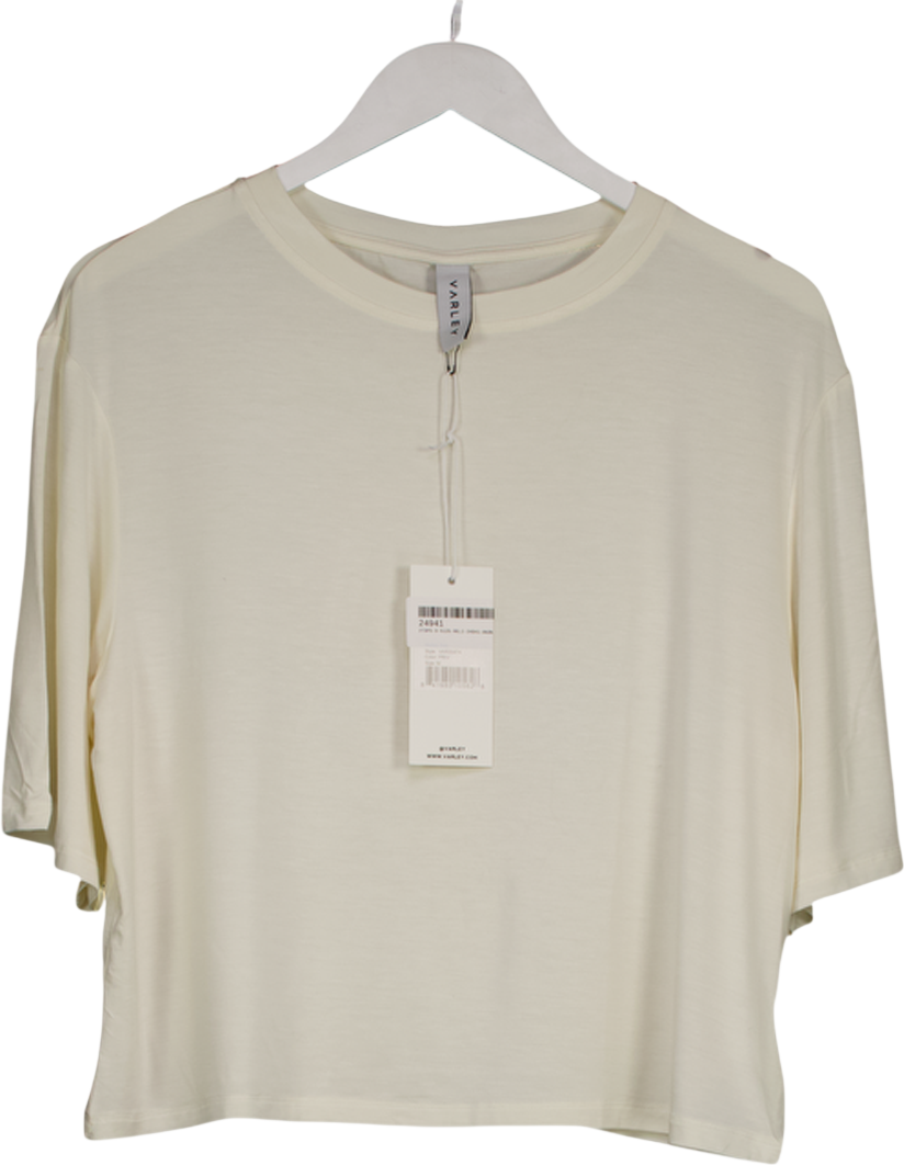 VARLEY Ivory Cream Bamboo Blend Supersoft Relaxed T-shirt UK XS