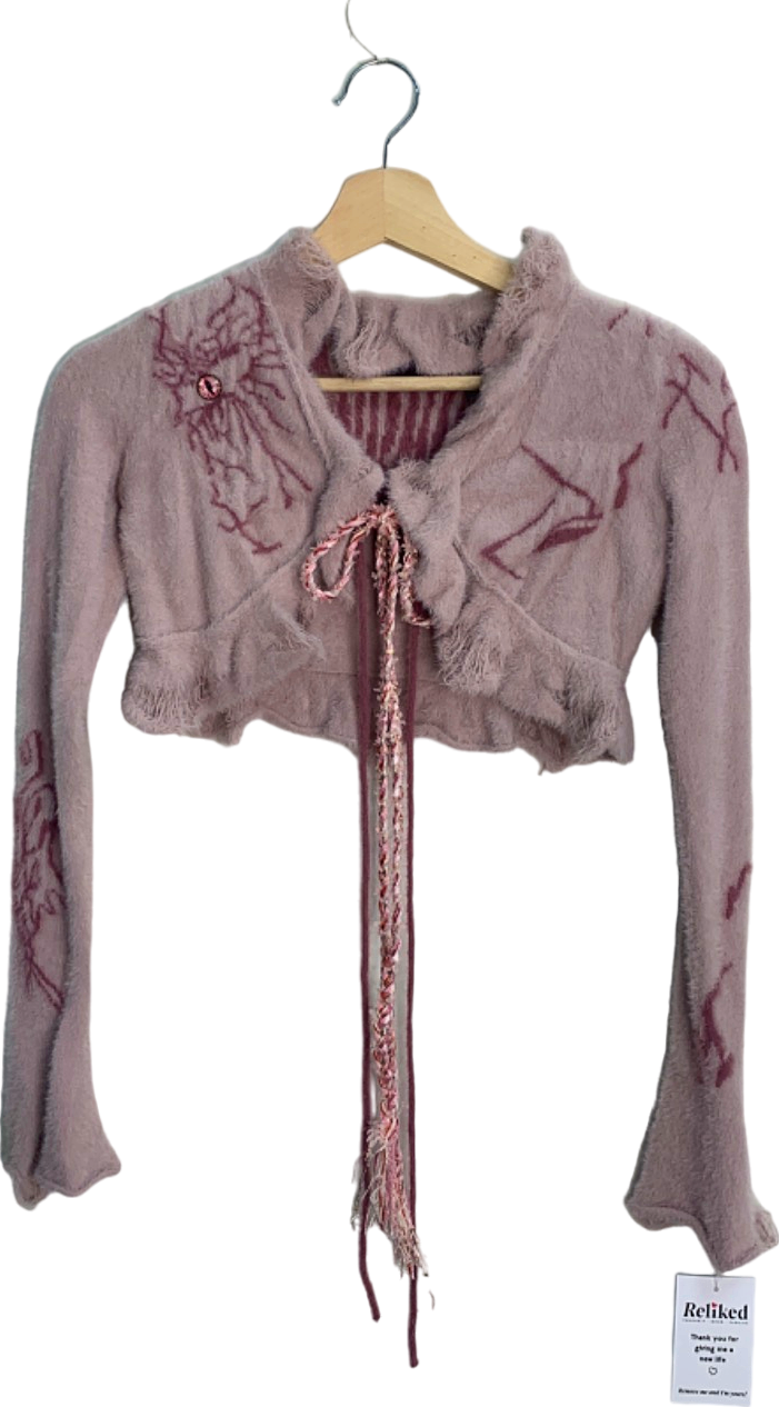 Flower & Bros Market Pink Fuzzy Cropped Cardigan S