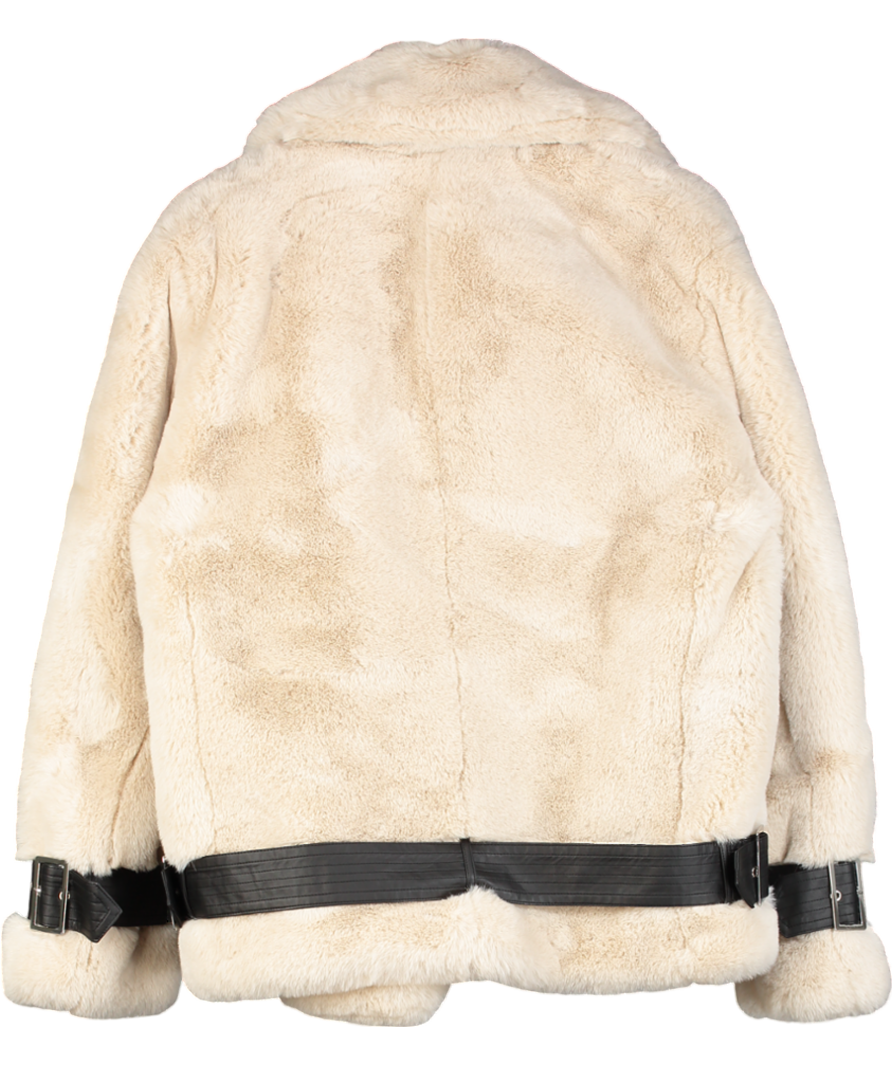 Karen Millen Cream Faux Fur Biker Coat UK 8