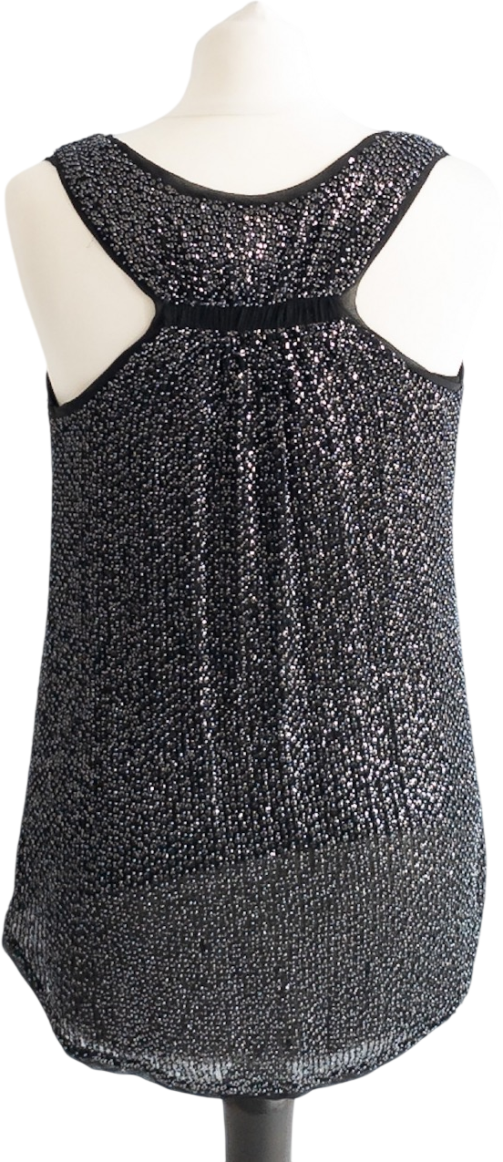 Diane von Furstenberg Black 100% Silk Beaded Sequin Racerback Cami Top Us0 UK 4