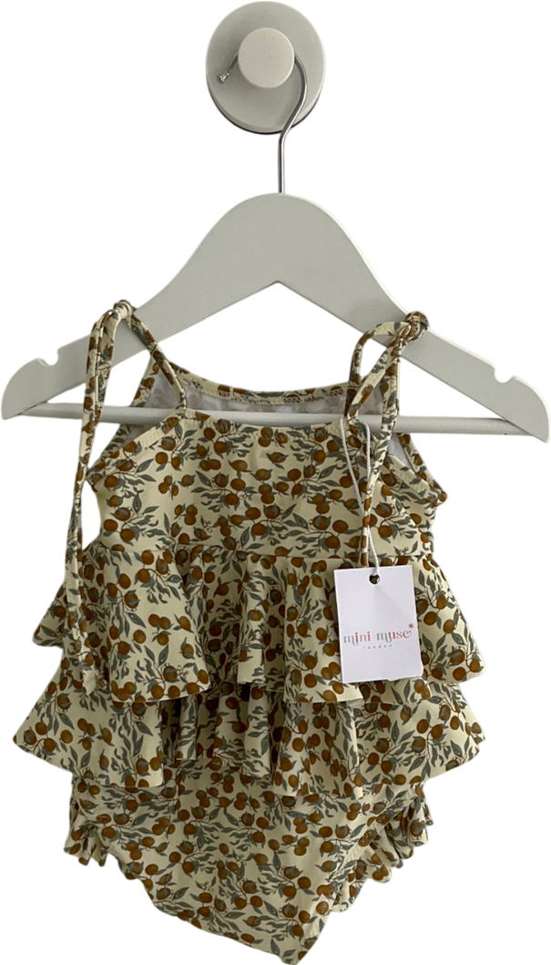 Konges Slojd Beige Lemon Print Ruffle Swimsuit 18-24 Months