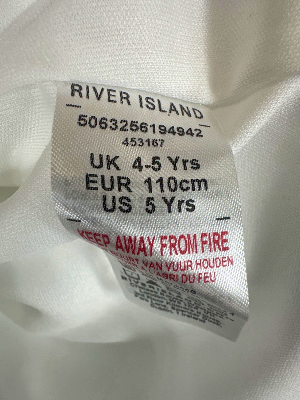 River Island White Ruffle Dress UK 4-5 Yrs