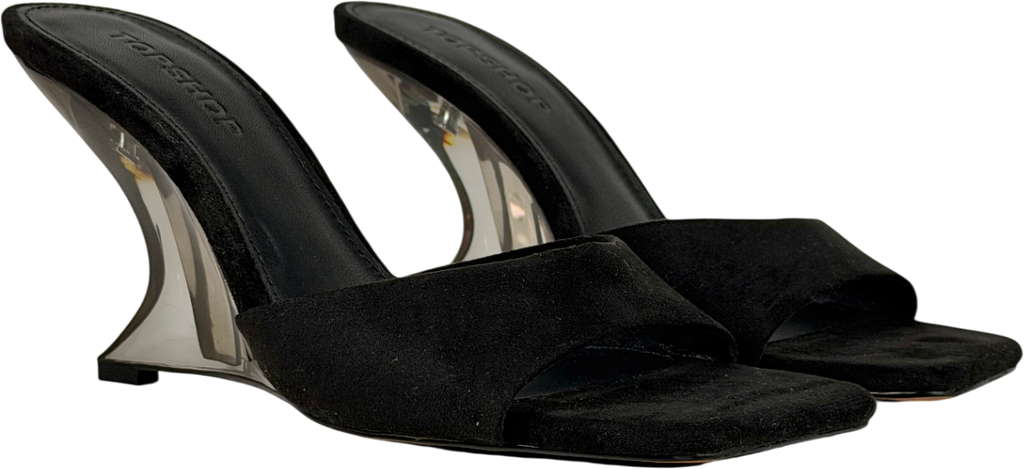Topshop Black Esme Mule With Clear Wedge Heel UK 6 EU 39