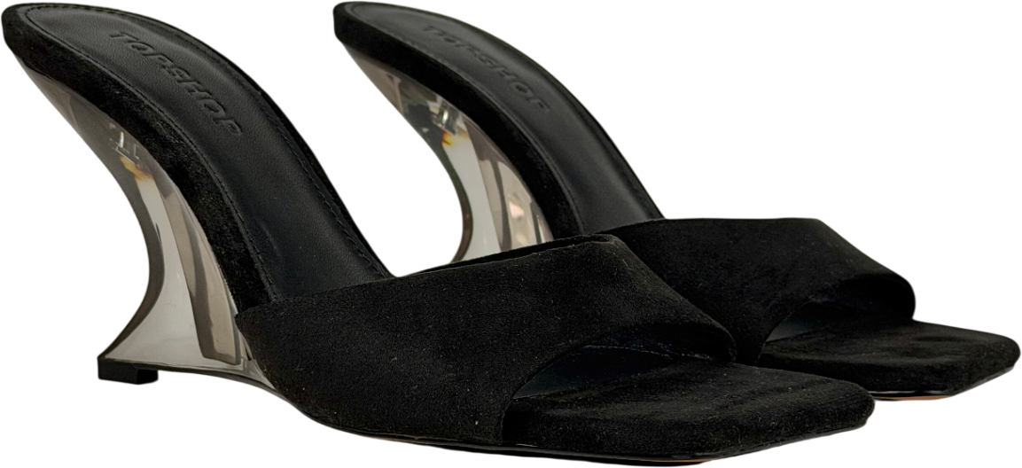 Topshop Black Esme Mule With Clear Wedge Heel UK 6 EU 39 👠