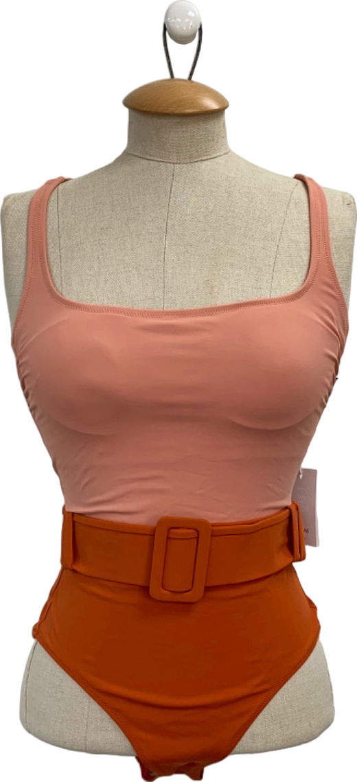 Evare Peach Pink/Papaya Cassandra Belted One Piece UK S