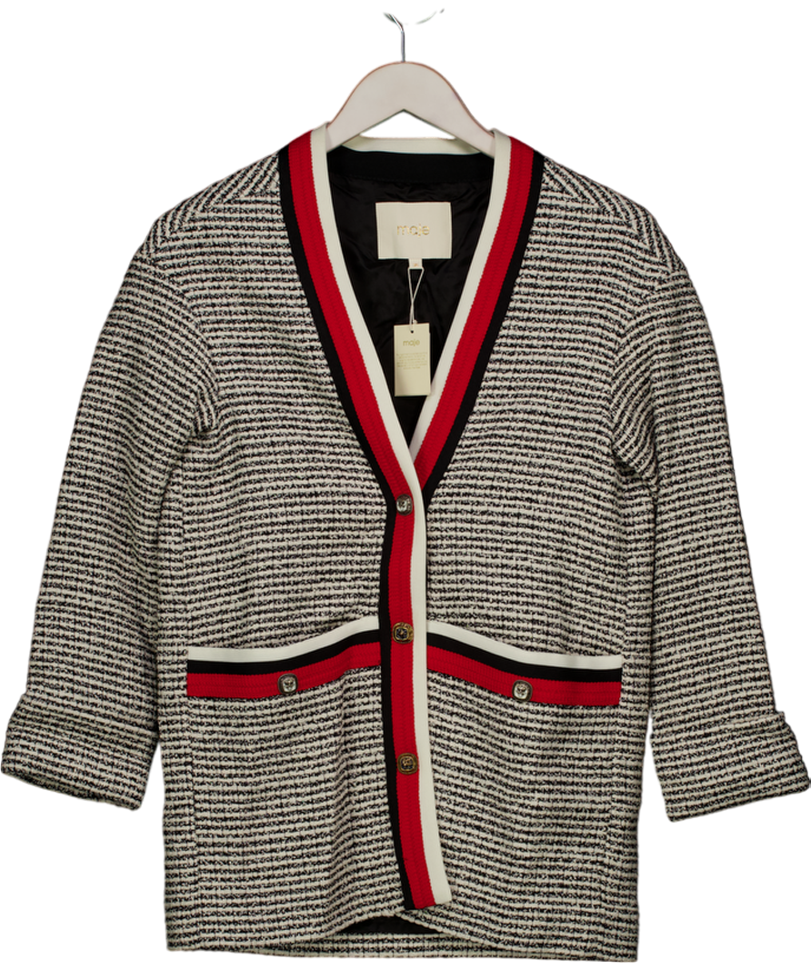 Maje Black / Ivory / Red Visala Tweed Boucle Jacket Fr36 UK 8