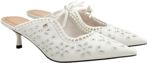 Charles & Keith White Leather Embroidered Heeled Mules UK 4 EU 37