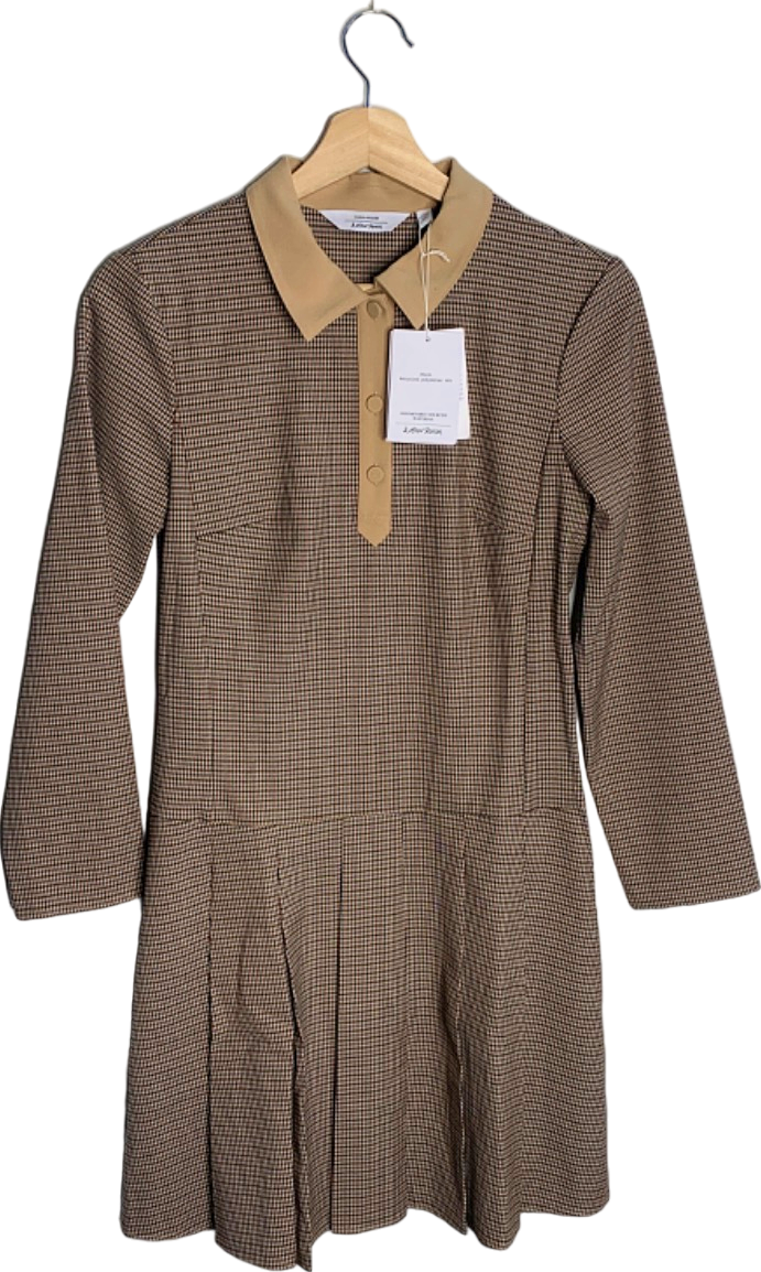 & Other Stories Beige Checked Collar Dress EU 34 UK 6