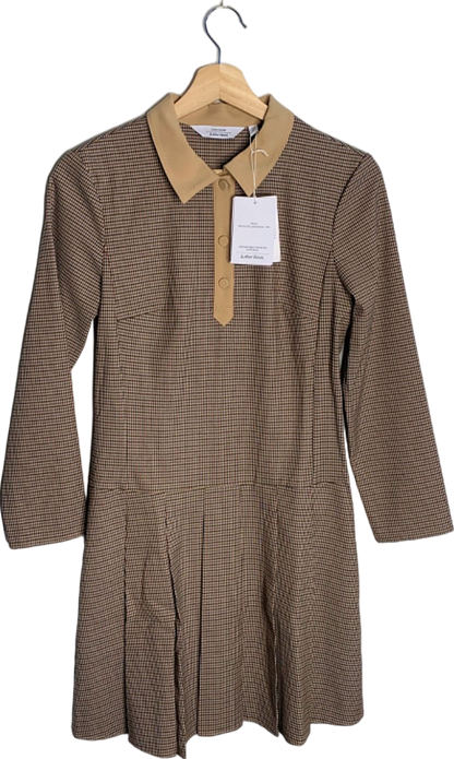 & Other Stories Beige Checked Collar Dress EU 34 UK 6