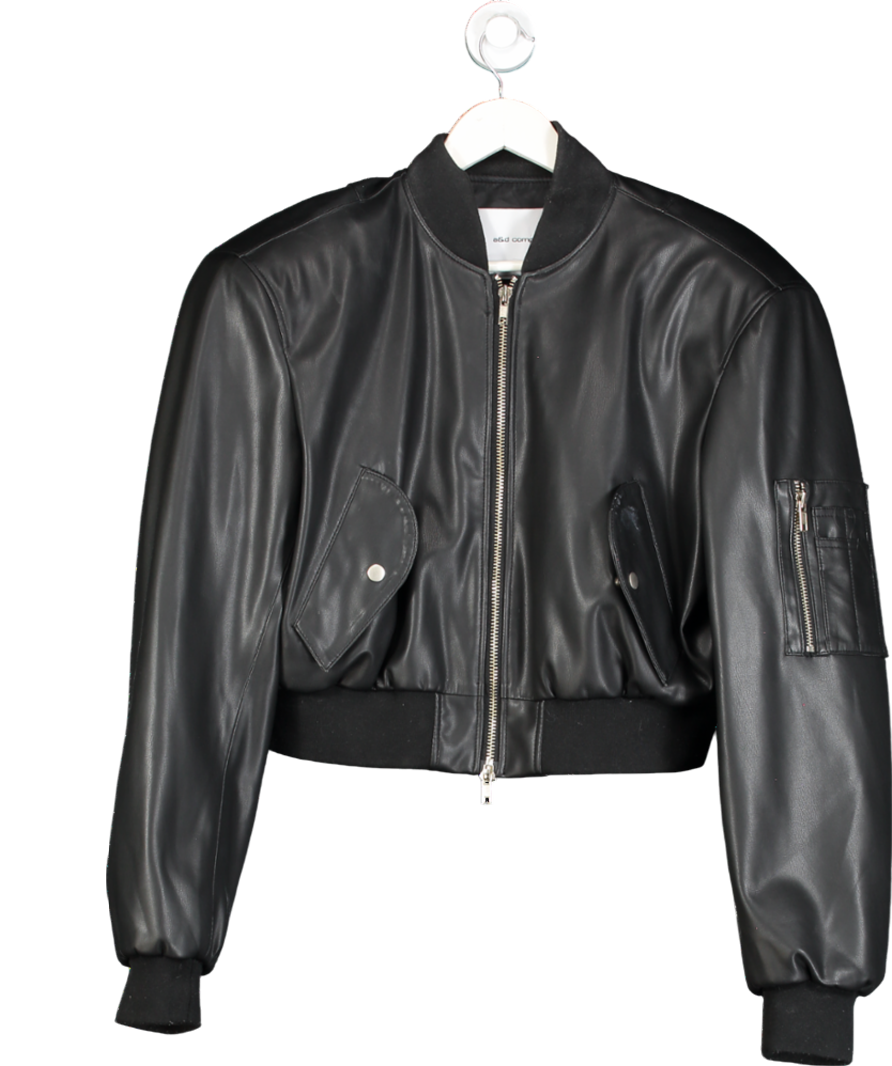 The Frankie Shop Black (a&d Seoul) Sille Cropped Leather Bomber Jacket UK S