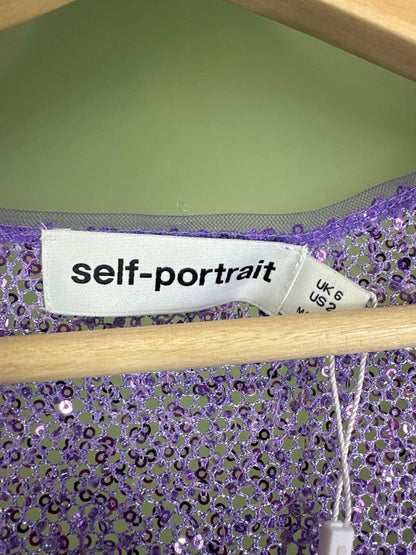 Self-Portrait Purple Beaded Cardigan UK 6