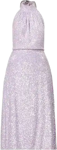 HARMUR Purple Lilac Classic Sequin-embellished Silk Midi Dress UK XS