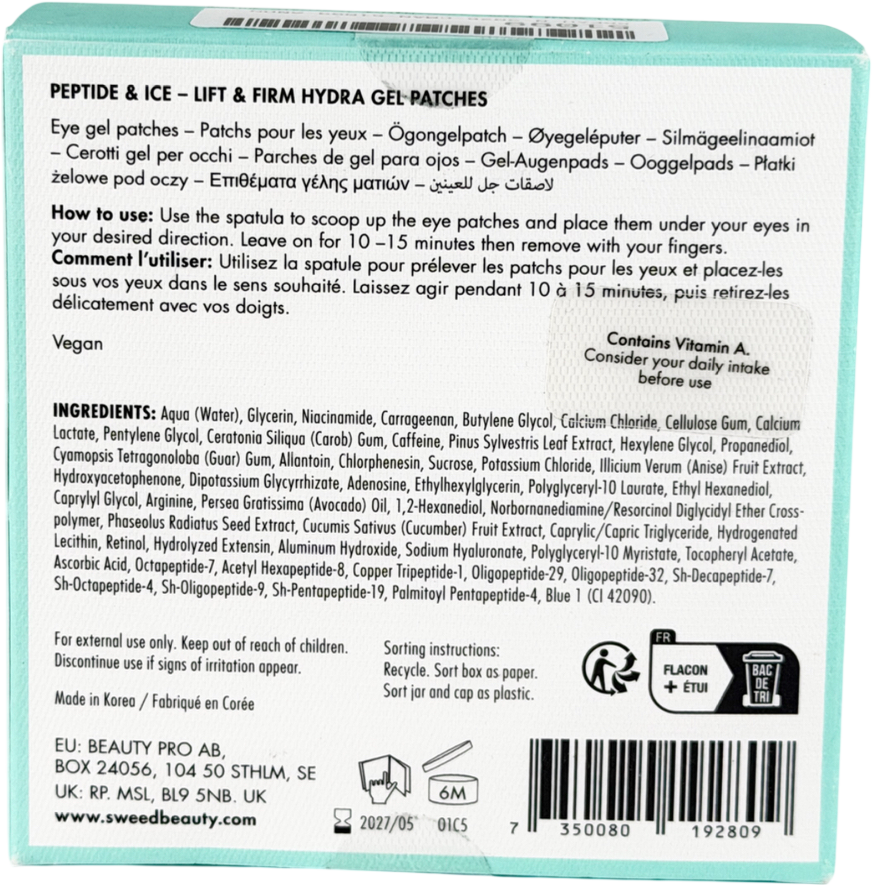 SWEED Peptide & Ice - Lift & Firm Hydra Gel Eye Patches X30 pairs