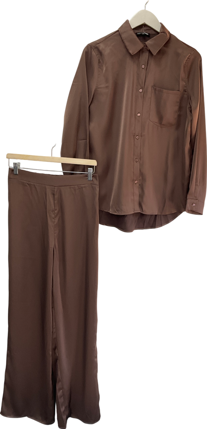 Fashion Nova Brown Satin Pyjamas Set UK S