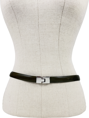 Arket Buckle Leather Belt Olive Green UK XS/S