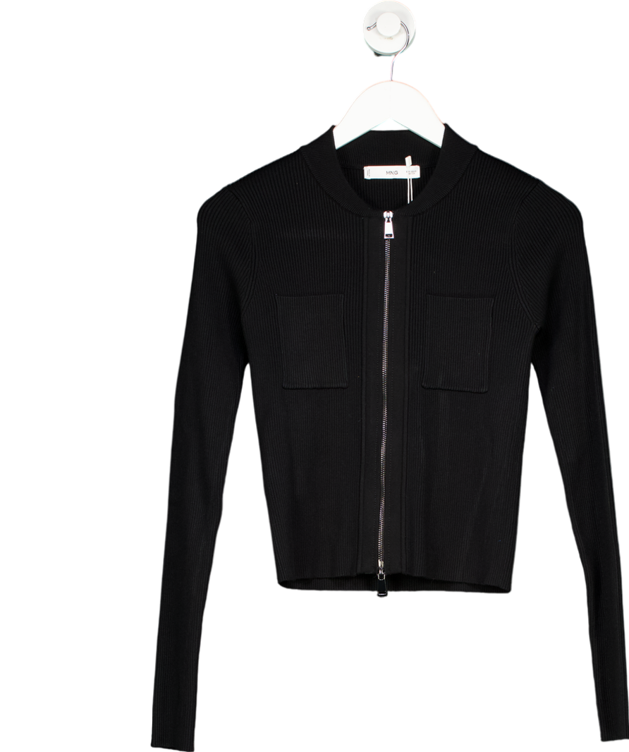 MANGO Black Fine Knit Zip Up Jacket UK S