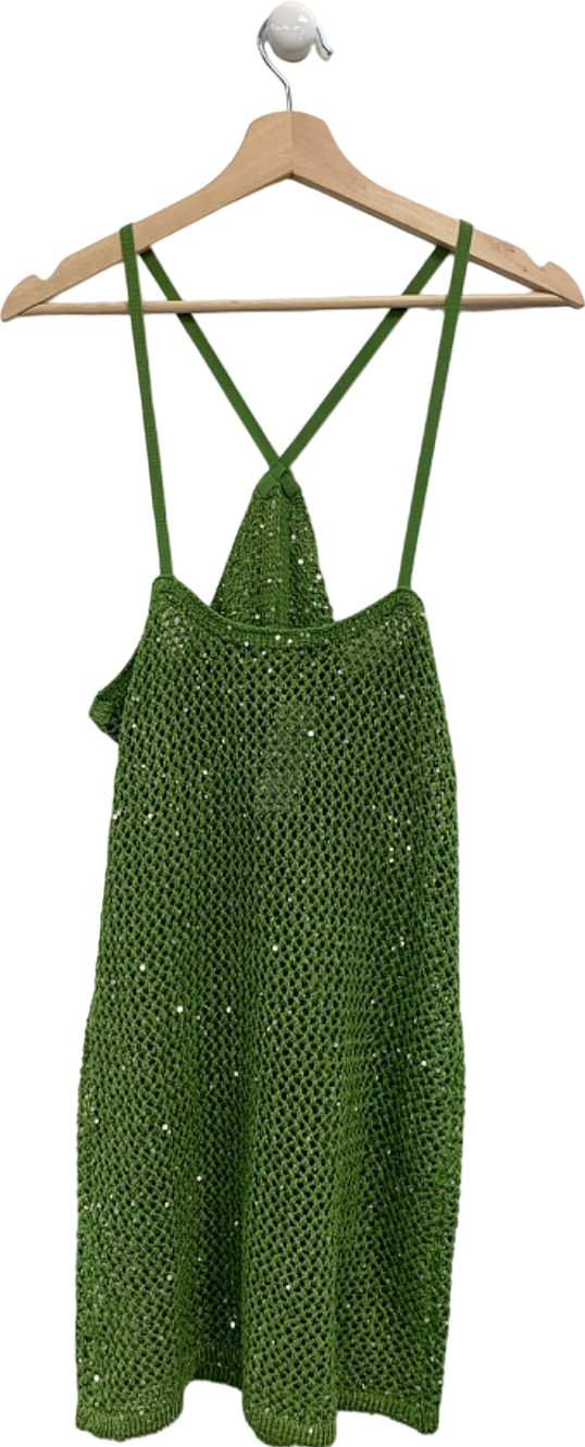 Pretty Little Thing Green Sequin Crochet Mini Dress UK L