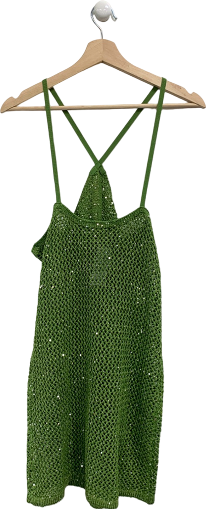 Pretty Little Thing Green Sequin Crochet Mini Dress UK L