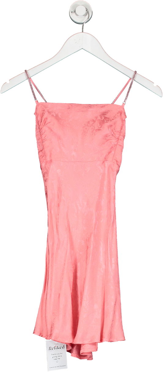 For Love & Lemons Pink Diamante Strap Satin Mini Dress UK XXS