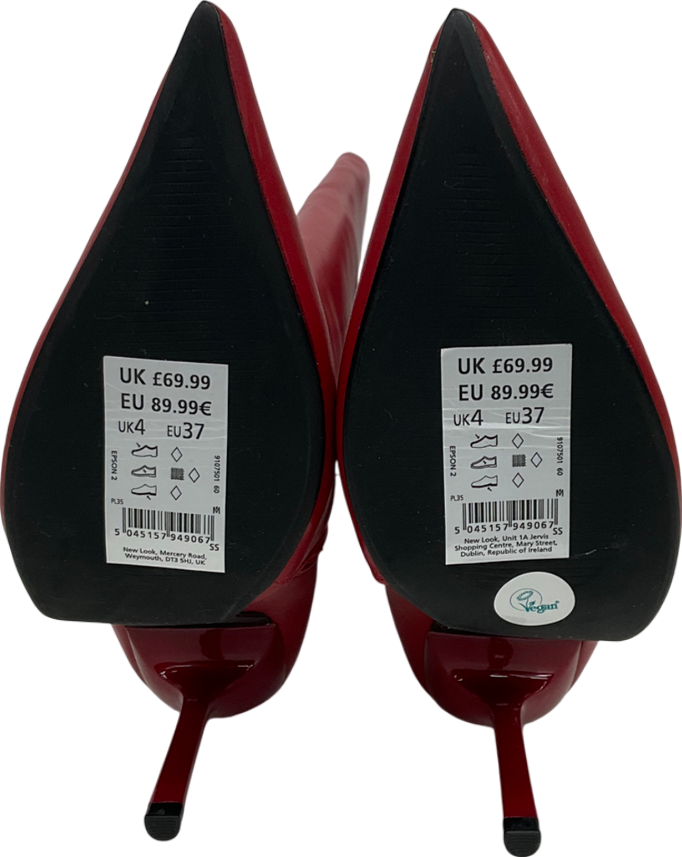 New Look Red Faux Lather Stiletto Knee High Boots UK 4