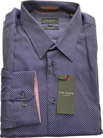 Ted Baker Bouley Navy Circle Pattern Slim Fit Shirt 16" Neck