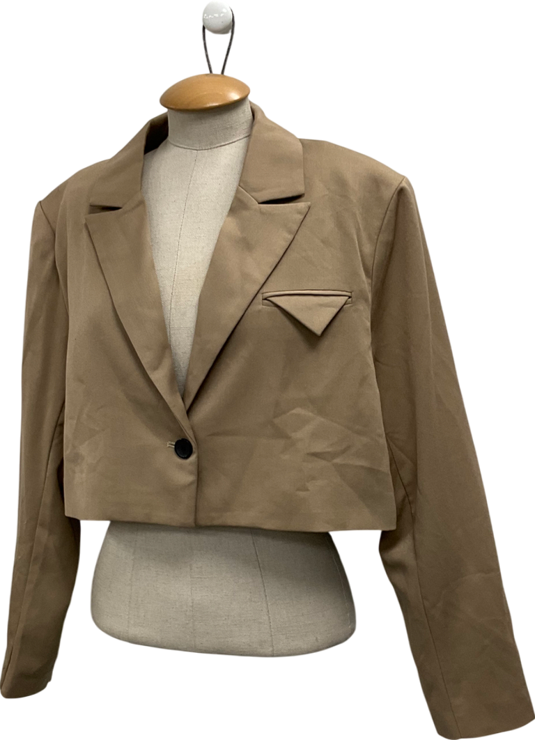 4th & Reckless Beige Cropped Blazer With Pocket Detail UK 12