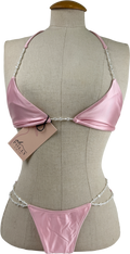 Oh Polly Pink Pearl-detail Double-strap Thong Bikini Set UK XS