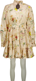 ByTIMO Cream floral print cotton Lace Collar Mini Long Sleeved Dress UK XS