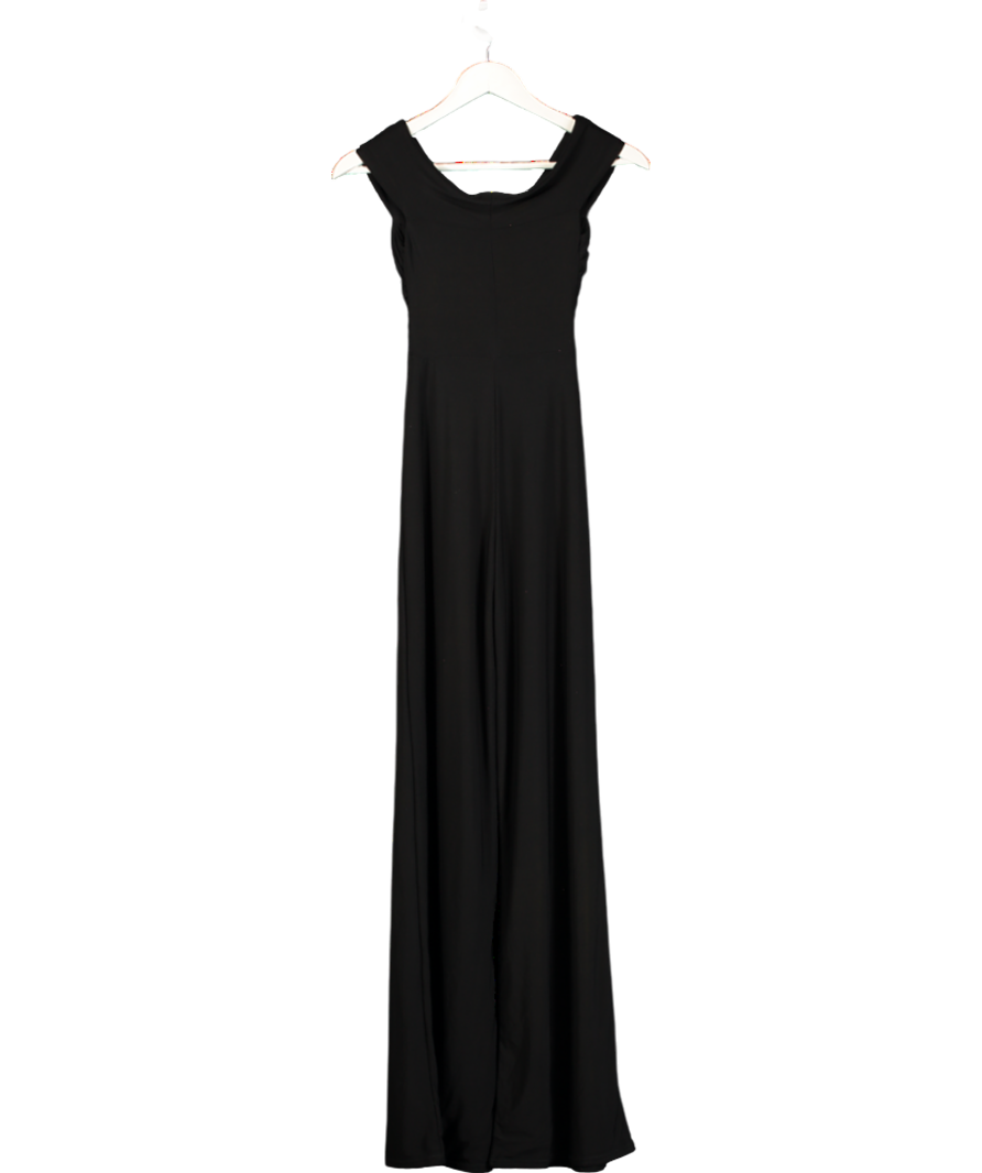 Club L Black Say Less Bardot Front Wrap Straight Leg Jumpsuit UK 4