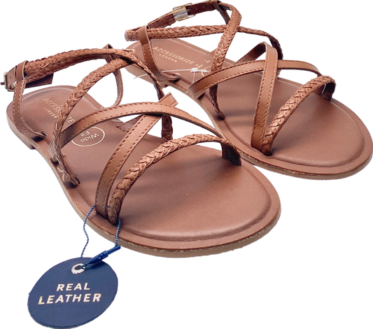 Accessorize Brown Plaited Leather Sandals Tan UK 7 EU 40 👠
