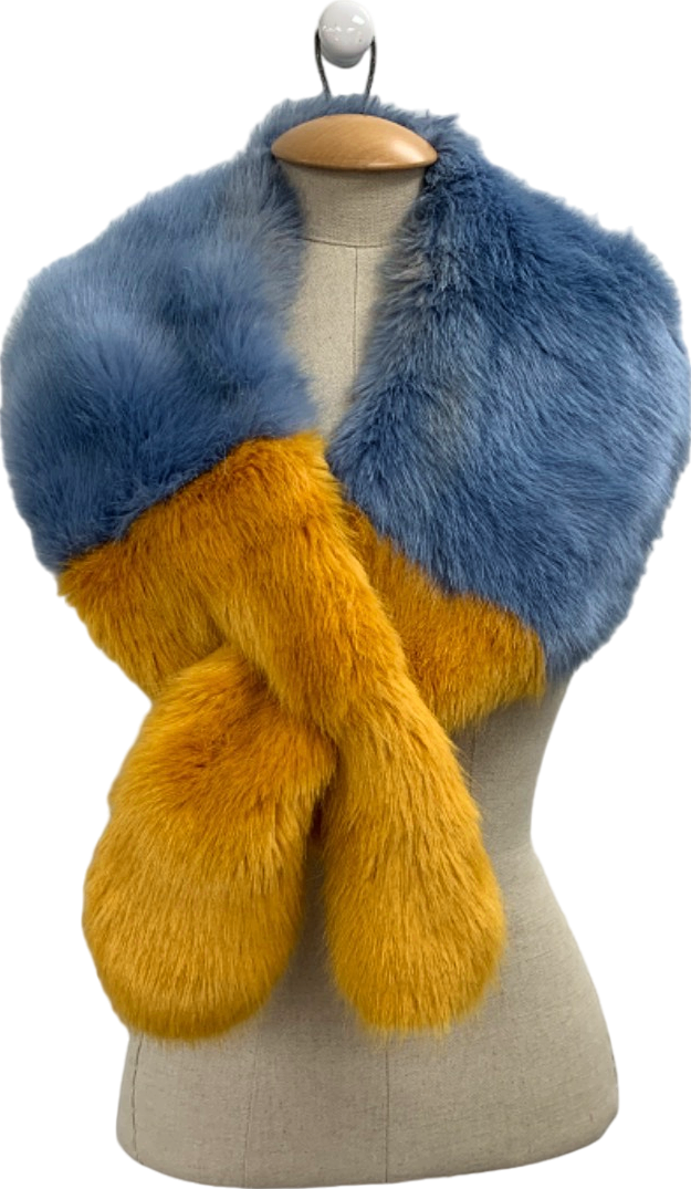 Zara Blue and Mustard Faux Fur Scarf One Size