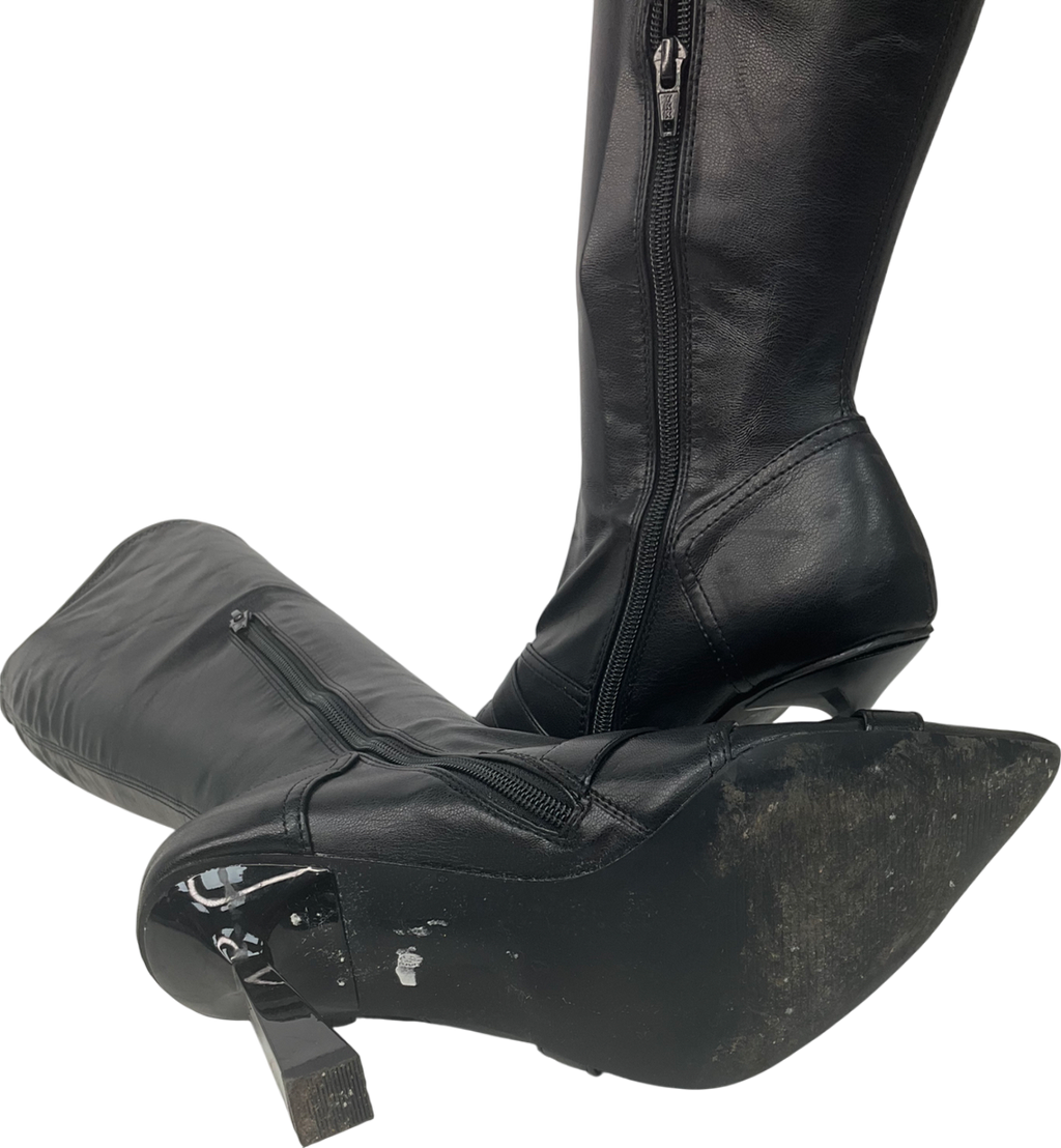 ASOS Black Pointed Knee High Boots With Stud And Buckle Detail UK 6 EU 39 👠