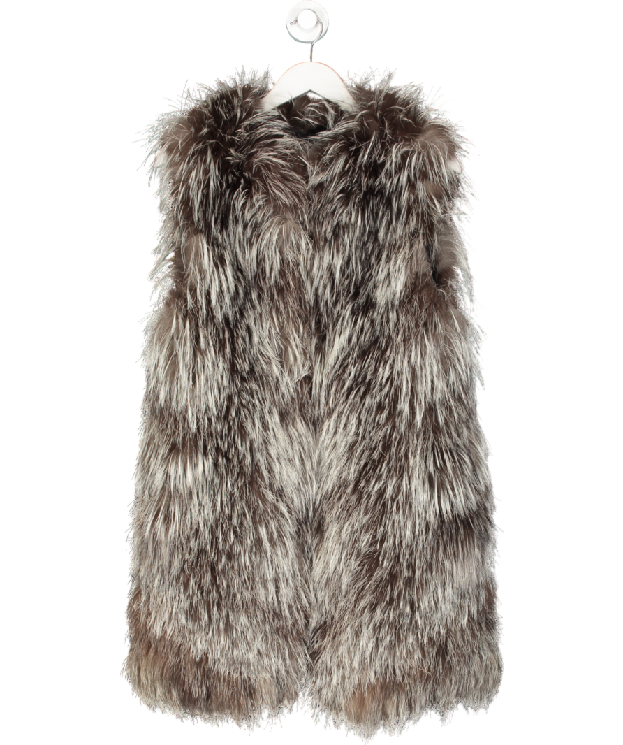 Pinko Brown Fox Fur Longline Gilet UK 8