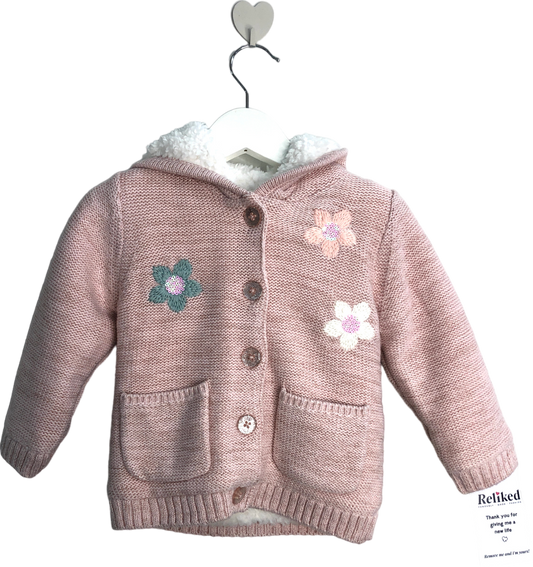 NUTMEG Pink Chunky Knit Flower Detail Jacket 12-18 Months