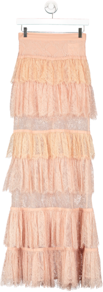 ELIE SAAB Pink Floral Lace Maxi Skirt UK 6