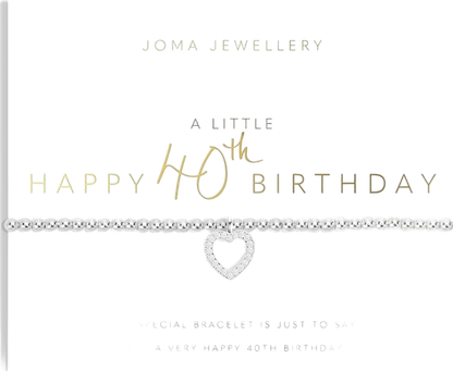 Joma Jewellery Metallic Silver 'happy 40th Birthday' Bracelet One Size