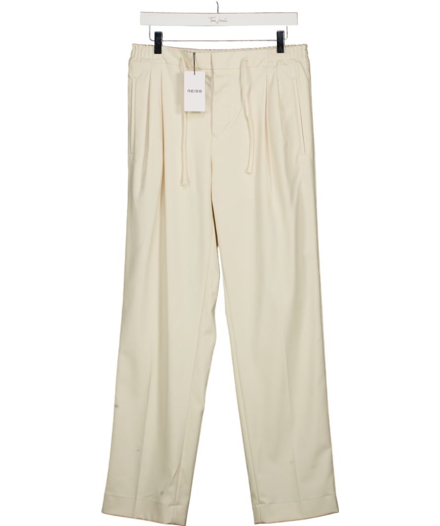 REISS Cream Ecru Arden Wide Leg Pleated Drawstring Trousers W30
