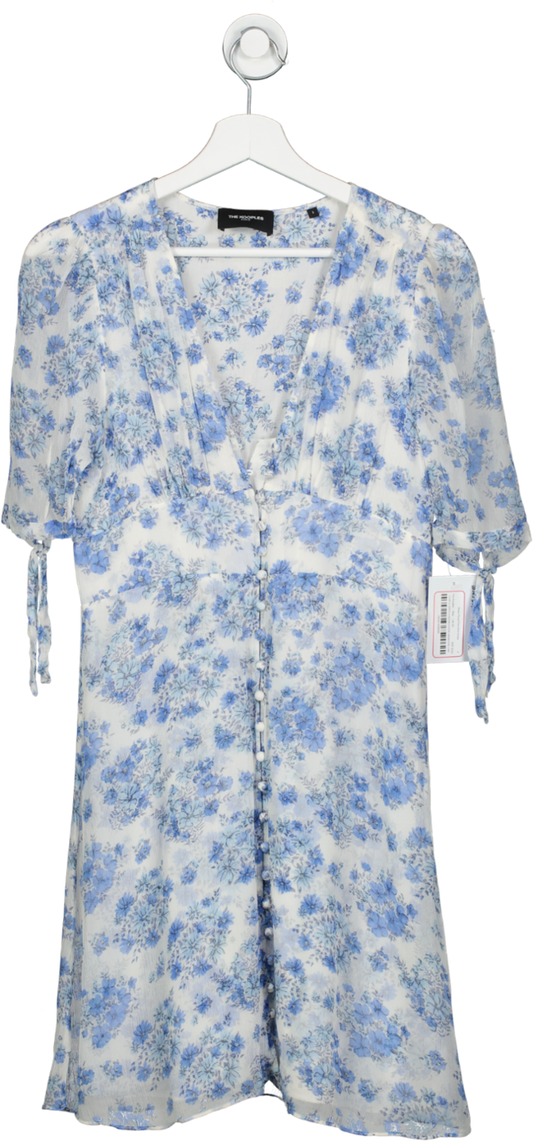 The Kooples Blue Sheer Floral Print Shirt Dress UK XS