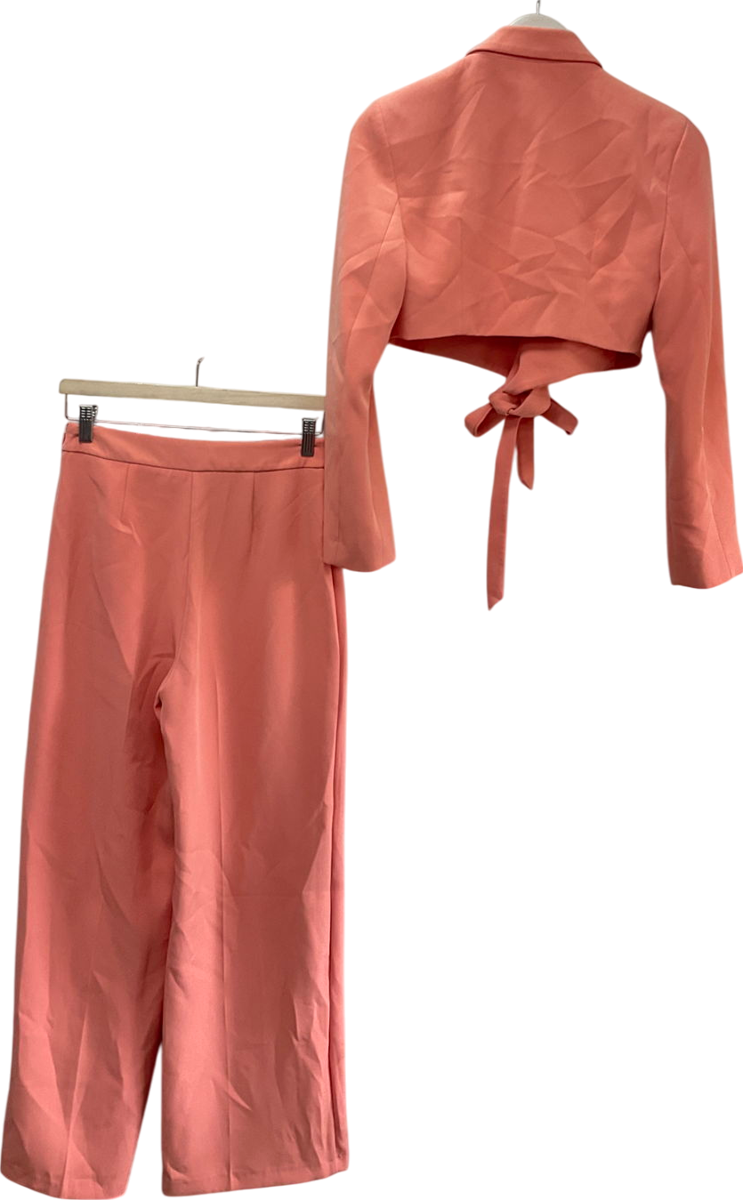 Primark Coral Pink Cord Set With Tie Up Cropped Blazer UK 8