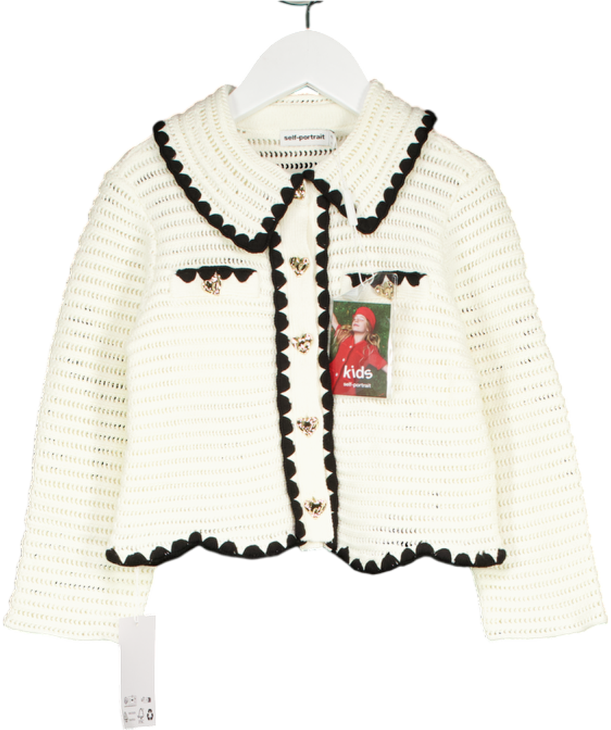 Self-Portrait Cream Crochet Cardigan with gold heart shaped buttons 5-6 Years