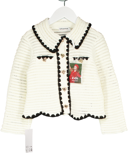 Self-Portrait Cream Crochet Cardigan with gold heart shaped buttons 5-6 Years