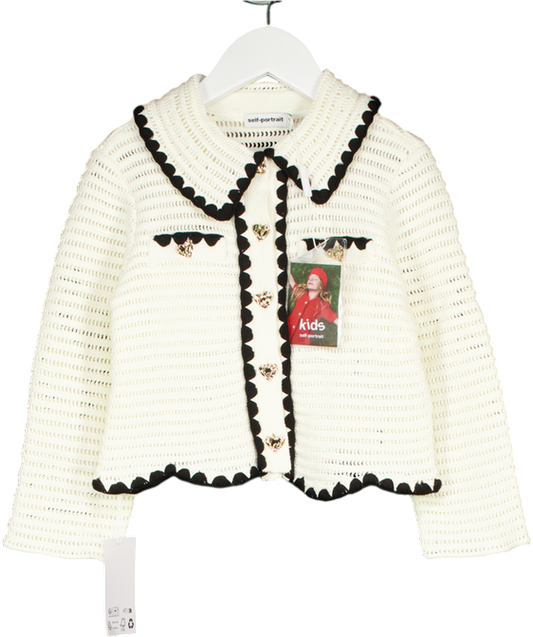 Self-Portrait Cream Crochet Cardigan with gold heart shaped buttons 5-6 Years