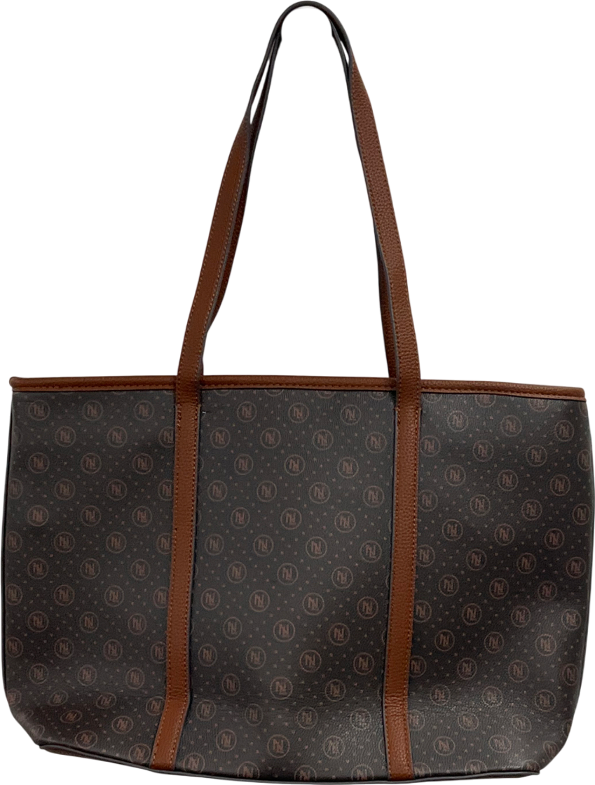 New Look Brown Monogram Faux Leather Tote Bag One Size