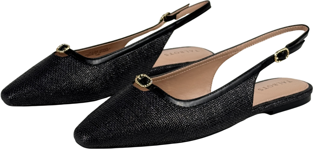 TALBOTS Black Whitley Shimmer Raffia Slingback Flats Us10m UK 7.5 EU 40.5 👠
