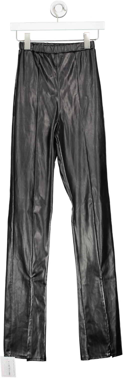 PrettyLittleThing Black Faux Leather Split Hem Leggings UK 6