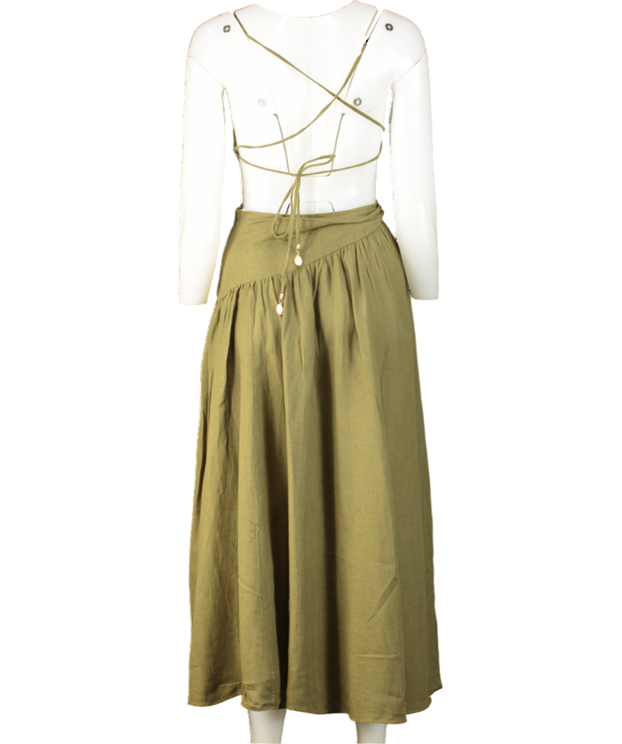 Zimmermann Green Laurel Asymmetric Cut Out Ruched Sleeveless Midi Dress UK 8